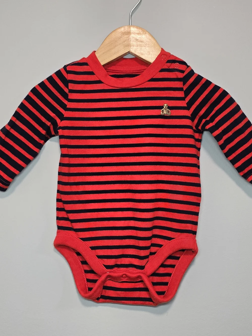 GAP Red and Black Striped Long-Sleeve Bodysuit